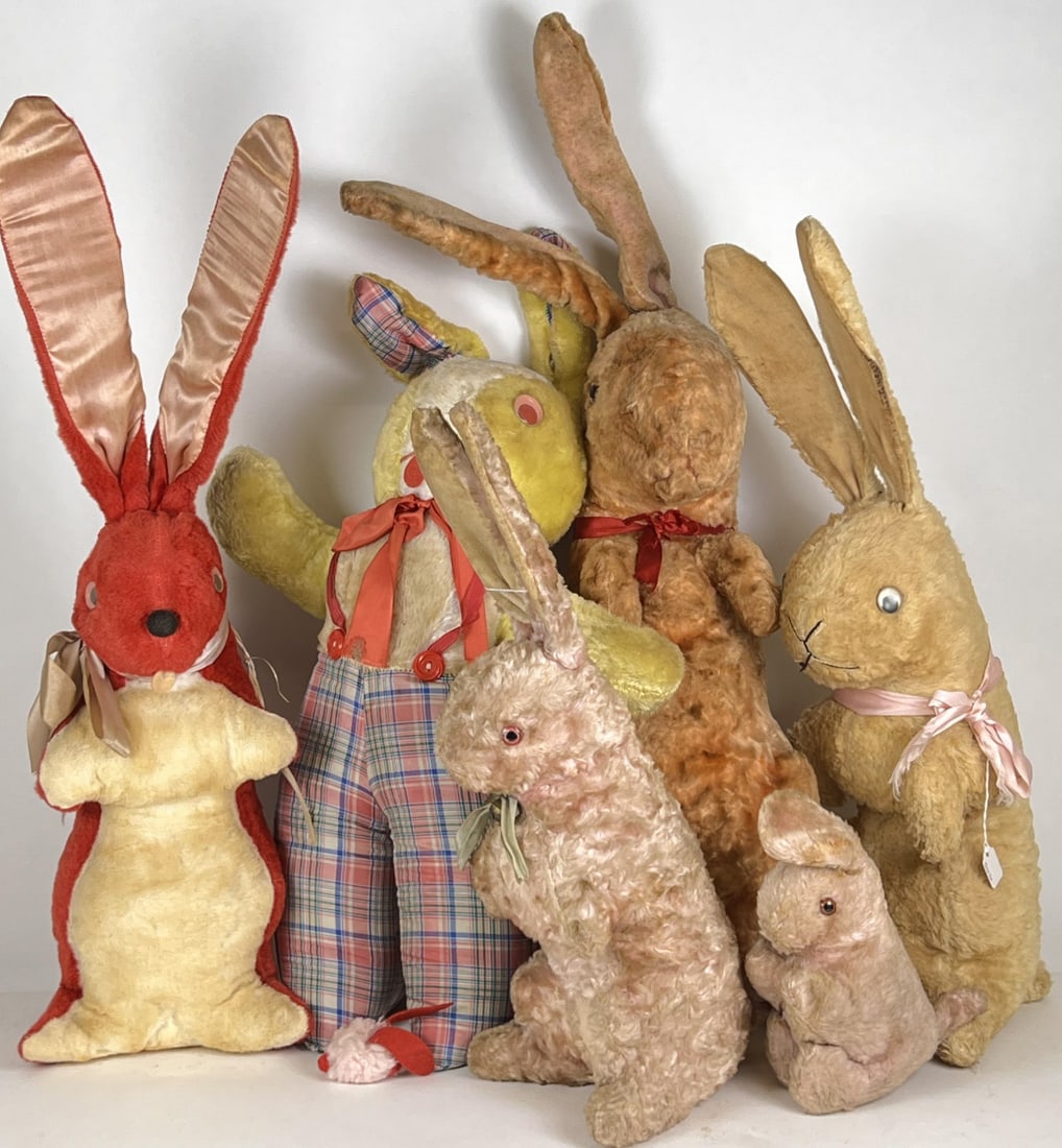 GROUPING OF (20th c) MOHAIR RABBITS: Tallest 20" not including ears