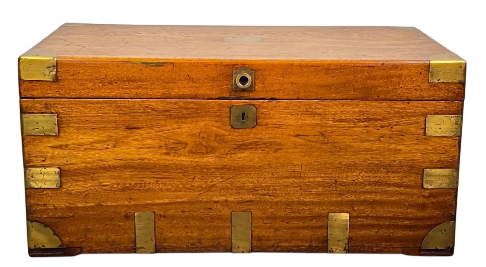 (19th c) BRASS BOUND CAMPHOR WOOD CHEST: 19" x 41" x 21"