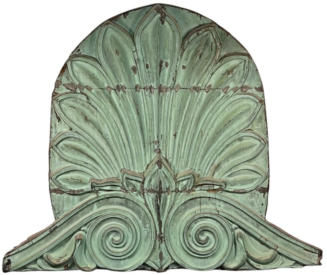 LARGE COPPER ARCHITECTURAL FRAGMENT: Believed to be salvaged from New York City. Mounted on board and ready to hang on a wall. 53 1/2" x 63"