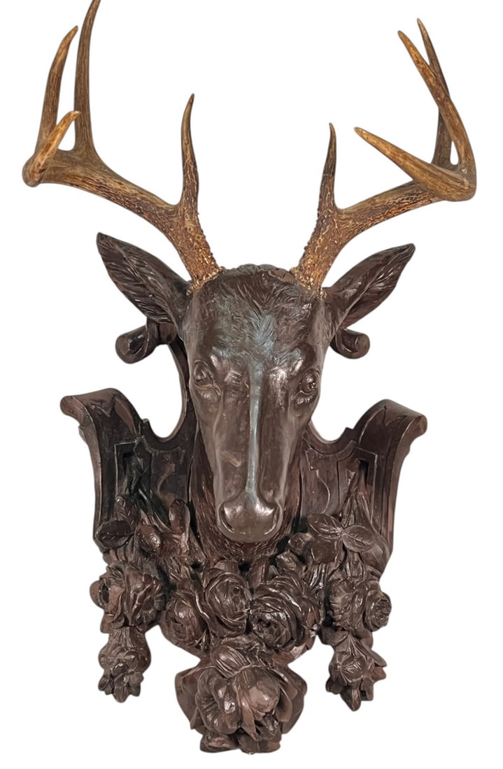 VINTAGE BLACK FOREST STYLE STAG WALL HANGING (1 of 16)