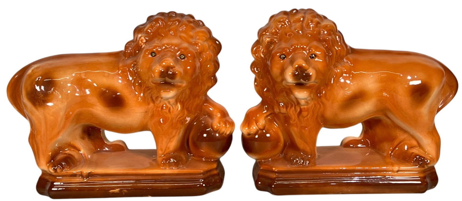 PAIR OF (20th c) L & SONS STAFFORDHIRE LIONS: Marked under base. 11" tall