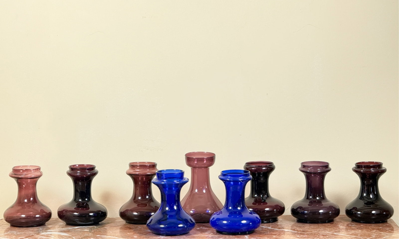 (9) HAND BLOWN VICTORIAN HYACINTH FORCING VASES (1 of 7)