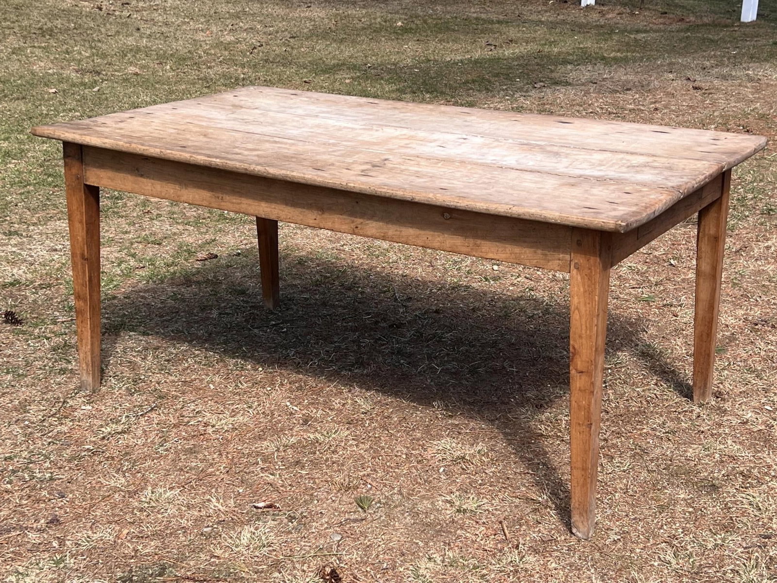 (19th c) FRENCH SCRUBBED FARM TABLE: With a single cutlery drawer at one end. Finely constructed and a great surface. 28 1/2" x 64 1/2" x 35 1/2"