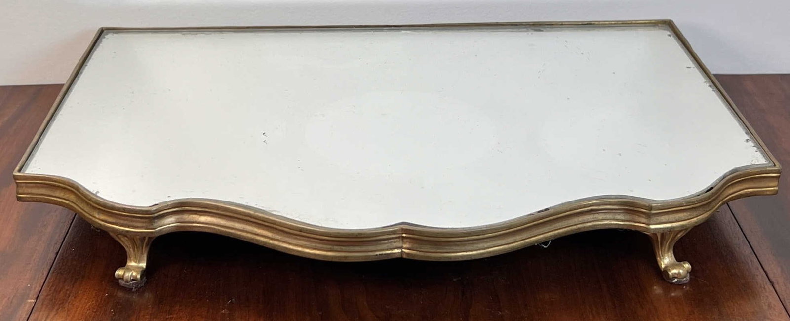 (19th c) FRENCH GILT BRASS MIRRORED PLATEAU: 2 1/4" x 18 3/8" x 13"