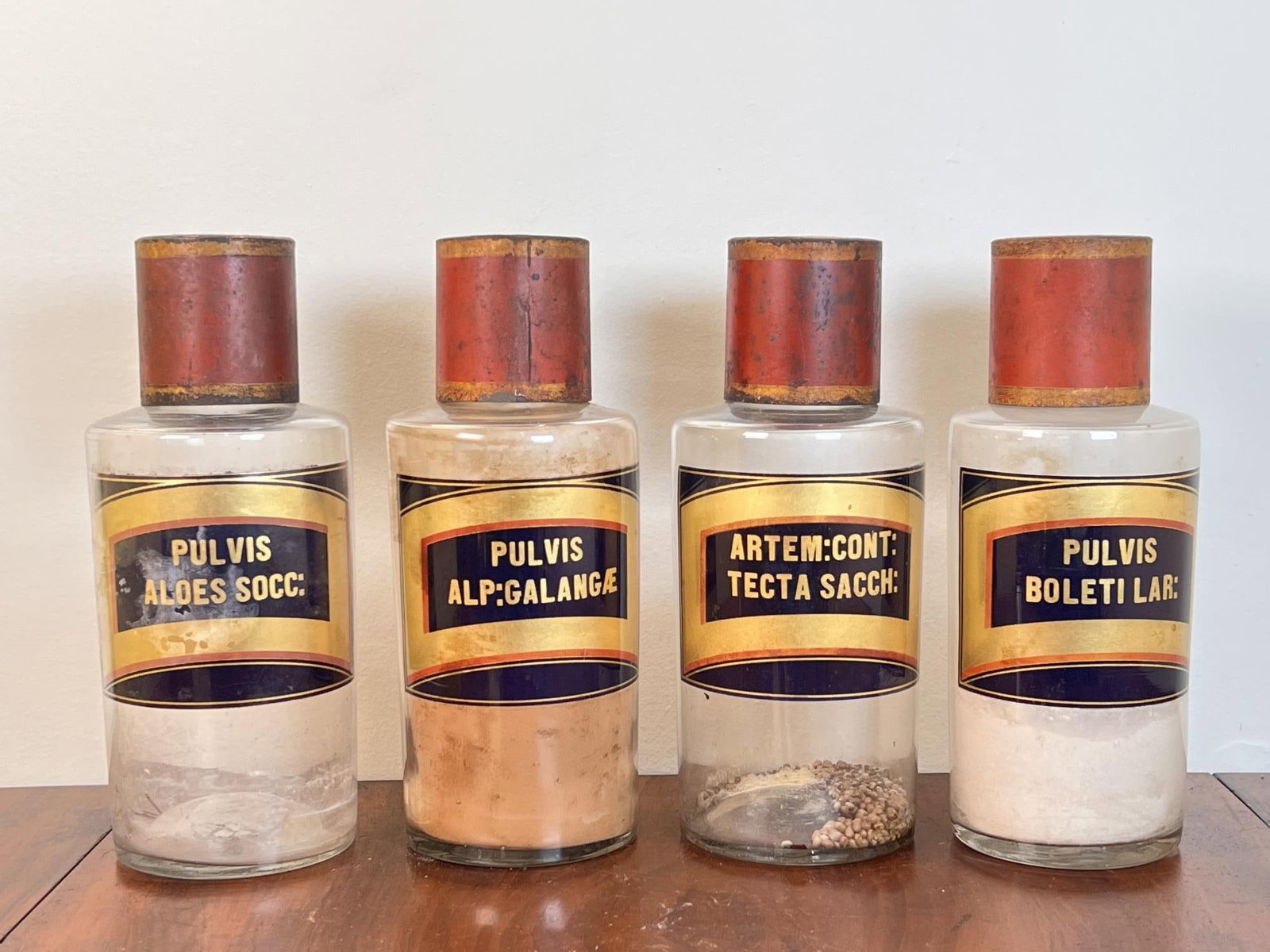 SET OF (4) (19th c) FRENCH APOTHECARY BOTTLES: 8 3/4" tall