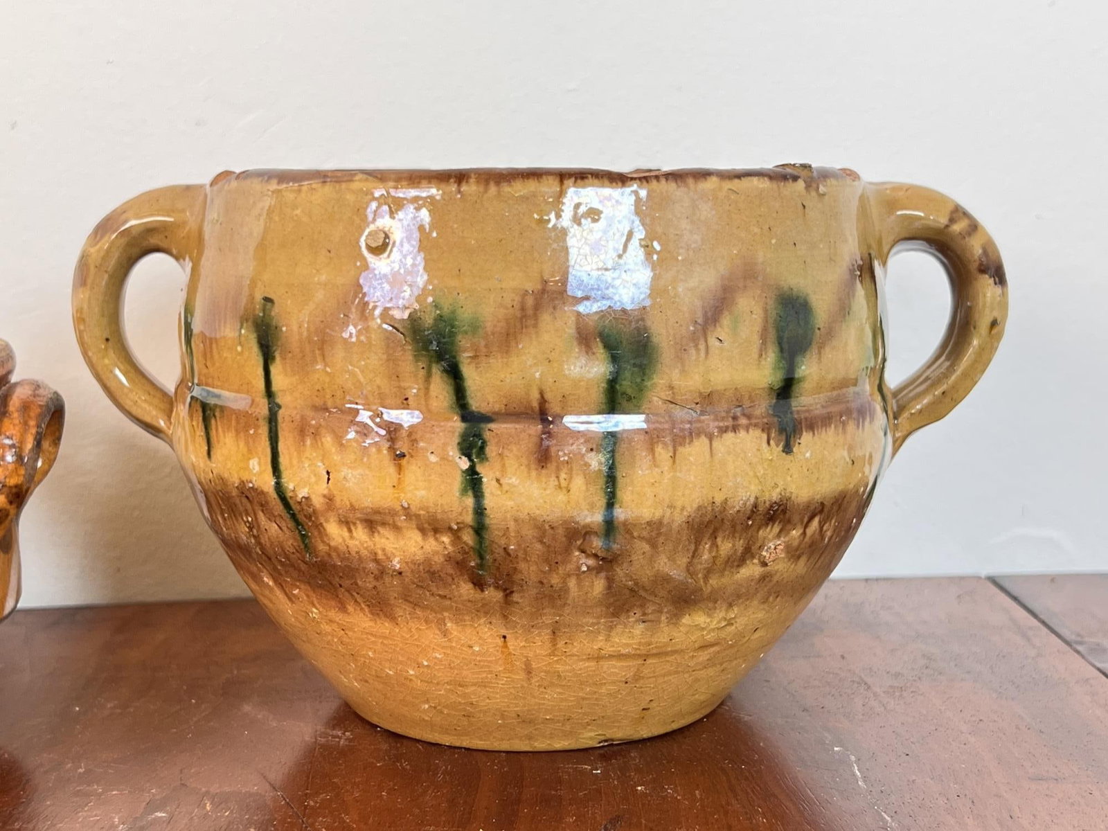 (2) (19th c) GLAZED EARTHENWARE HANDLED POTS - 2