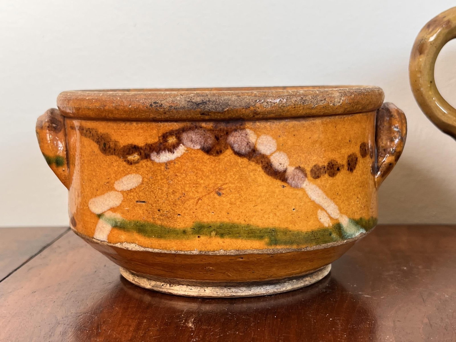 (2) (19th c) GLAZED EARTHENWARE HANDLED POTS - 3