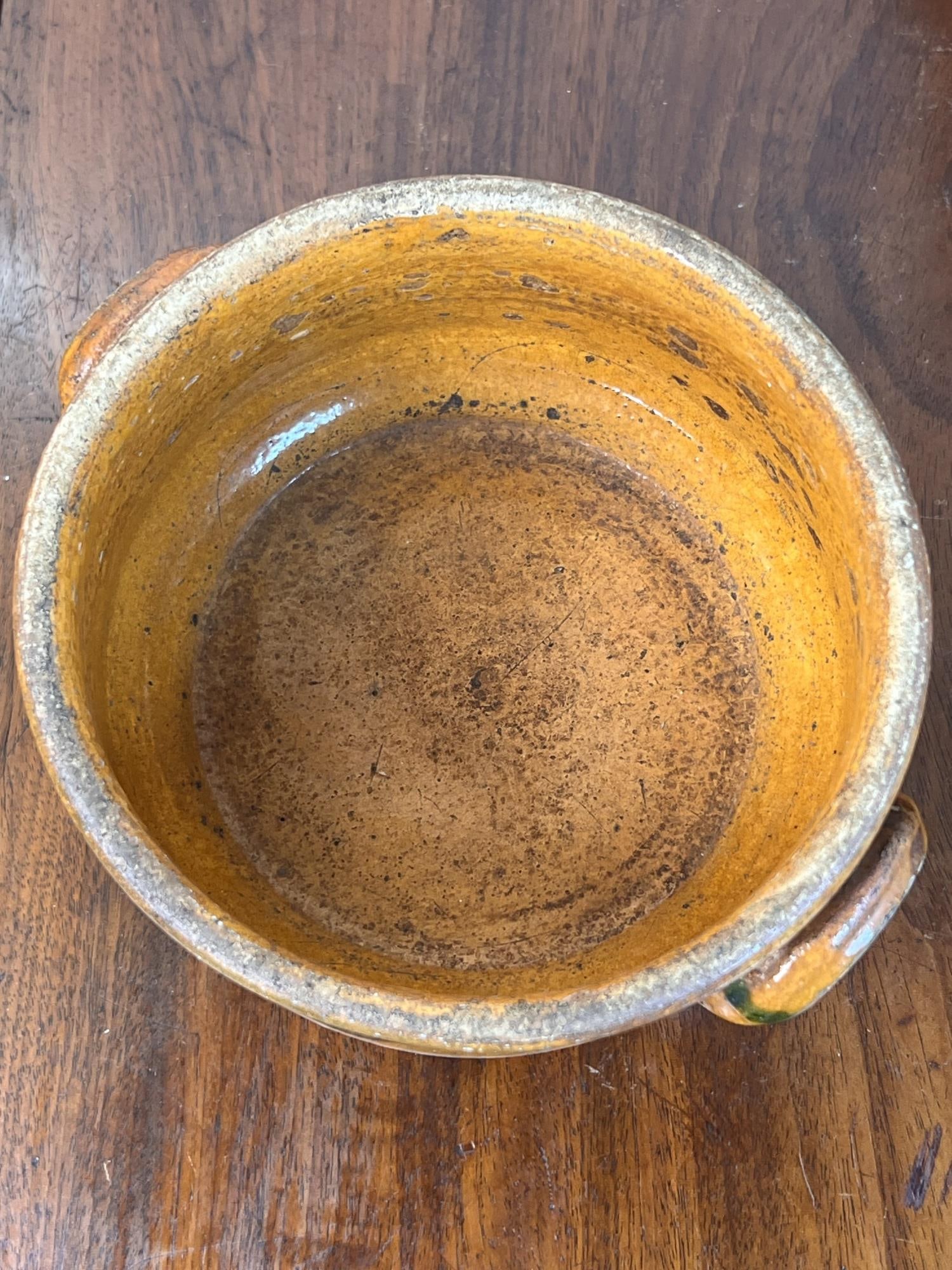 (2) (19th c) GLAZED EARTHENWARE HANDLED POTS - 7