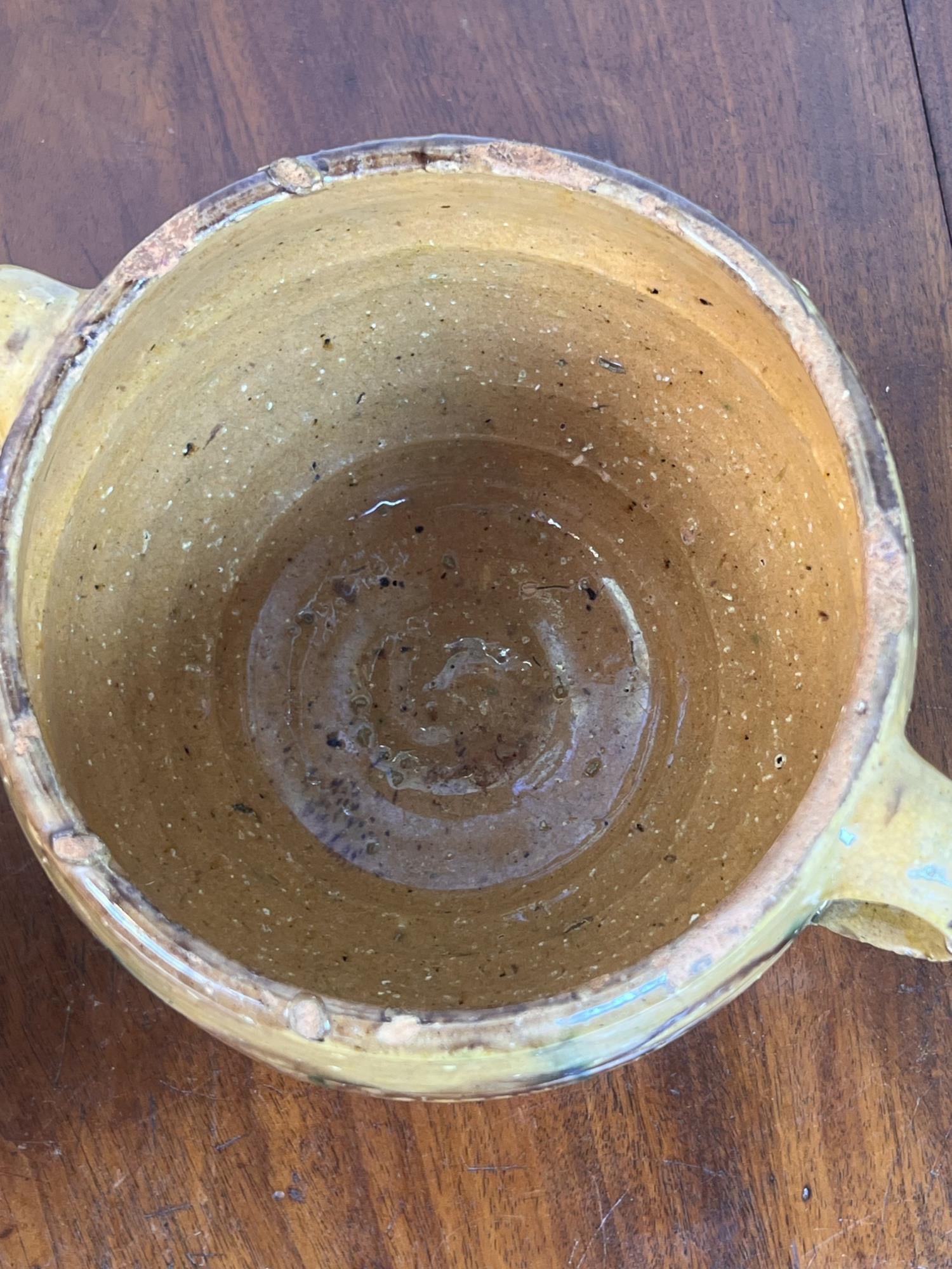 (2) (19th c) GLAZED EARTHENWARE HANDLED POTS - 8