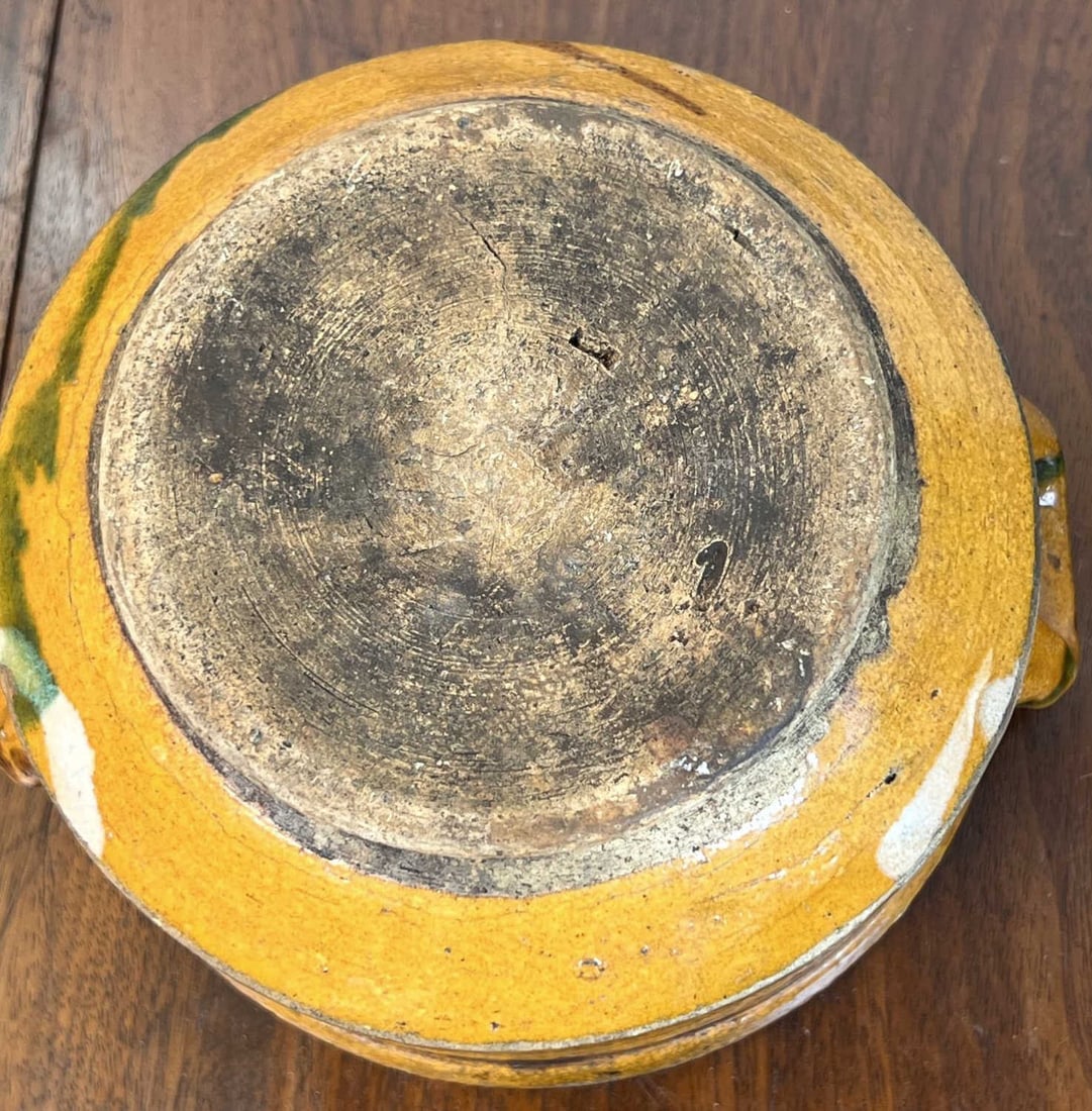 (2) (19th c) GLAZED EARTHENWARE HANDLED POTS - 9