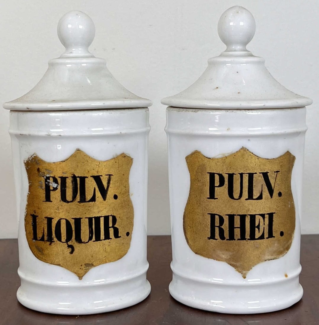 PAIR OF (19th c) FRENCH PORCELAIN APOTHECARY JARS (1 of 8)