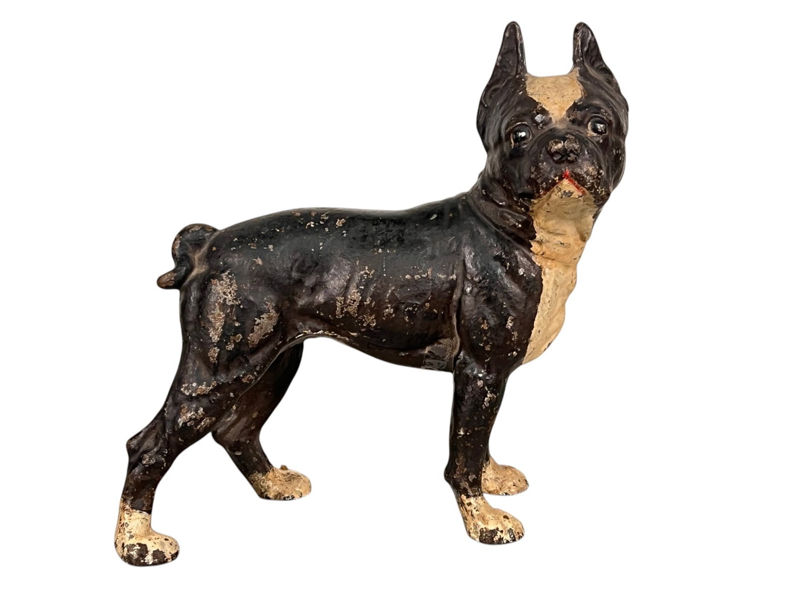 EARLY (20th c) CAST IRON BOSTON TERRIER DOORSTOP: 10 1/4" tall