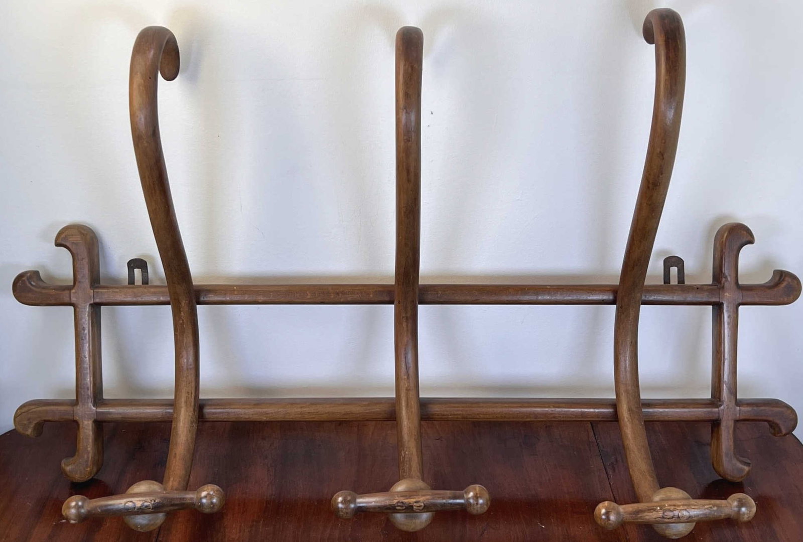 THONET BENTWOOD HANGING COAT RACK: Labeled on back. 30 1/4" long