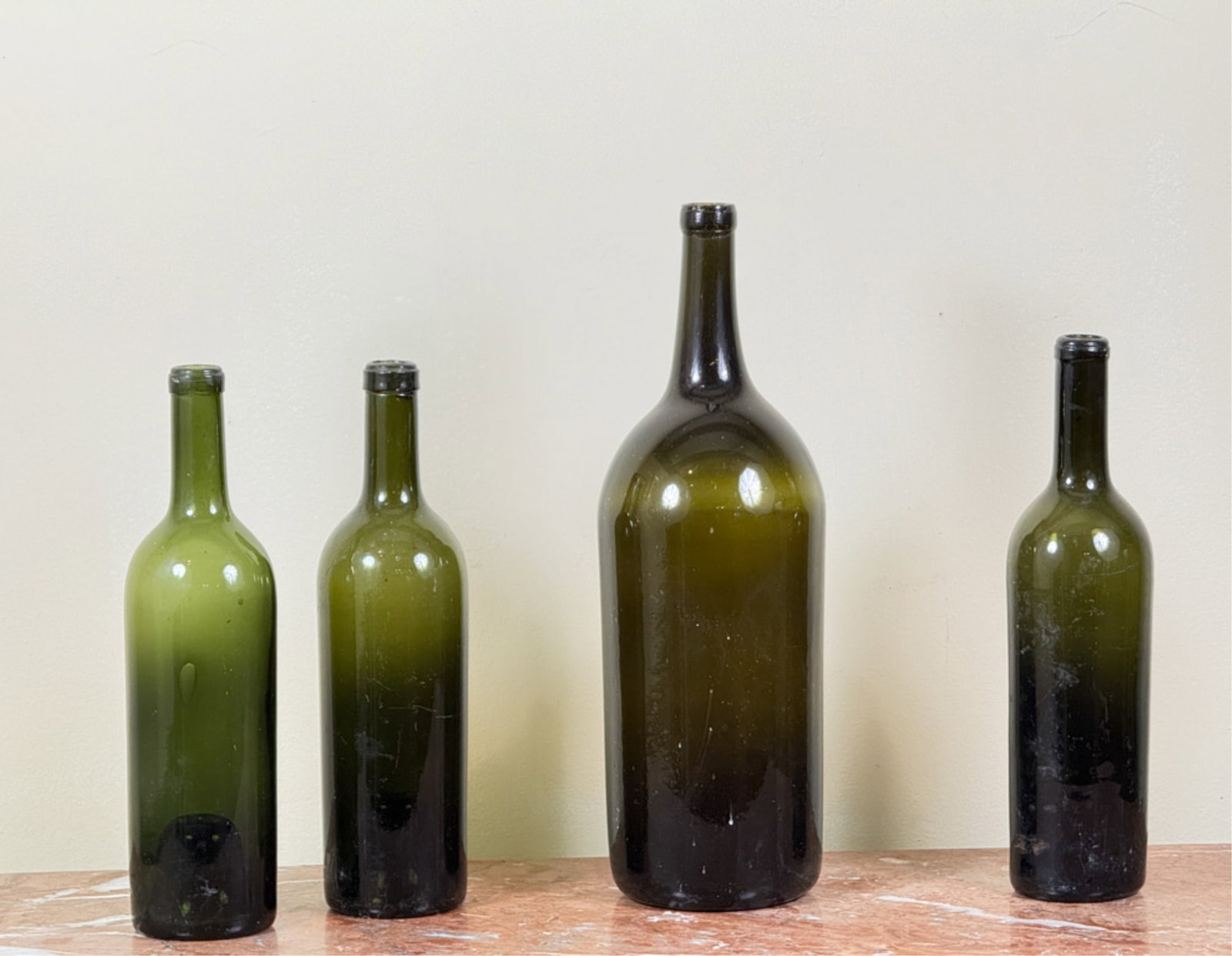 MAGNUM & (3) WINE HAND BLOWN OLIVE GREEN BOTTLES (1 of 6)