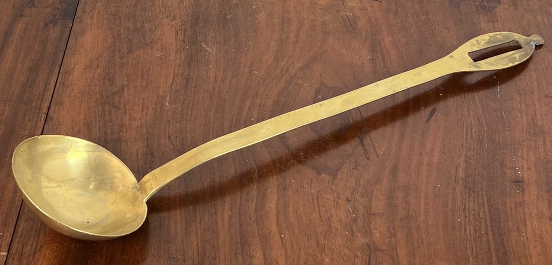 (19th c) BRASS LADLE: 17 1/4" long