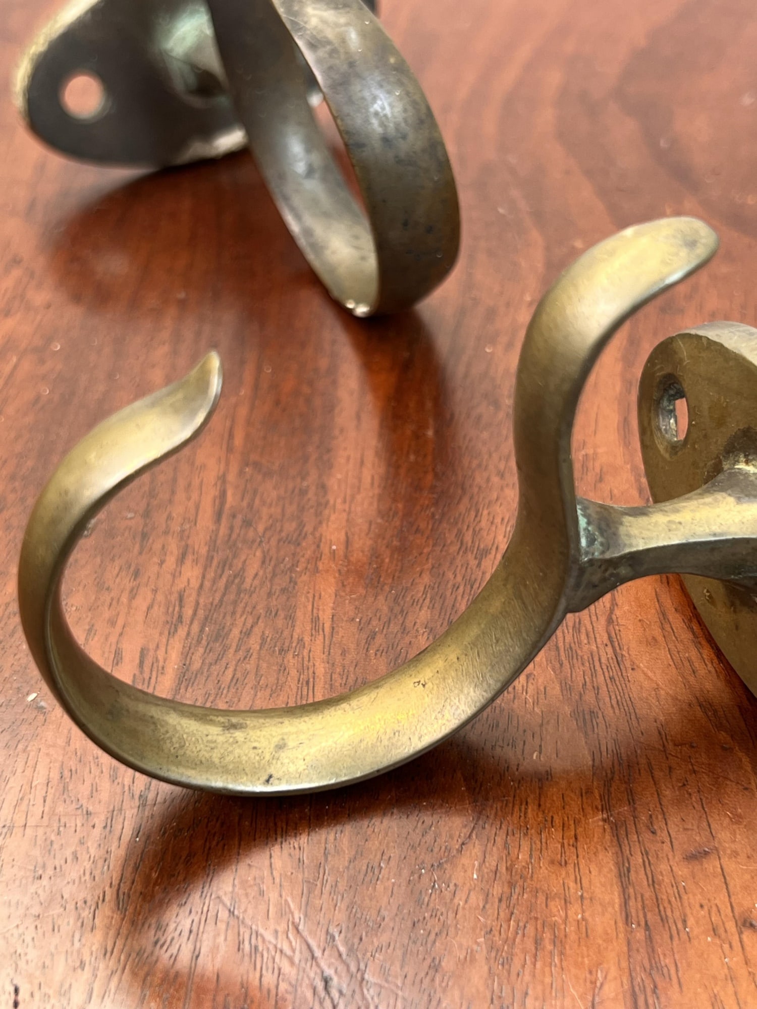 (3) EARLY BRASS JAMB HOOKS - 6