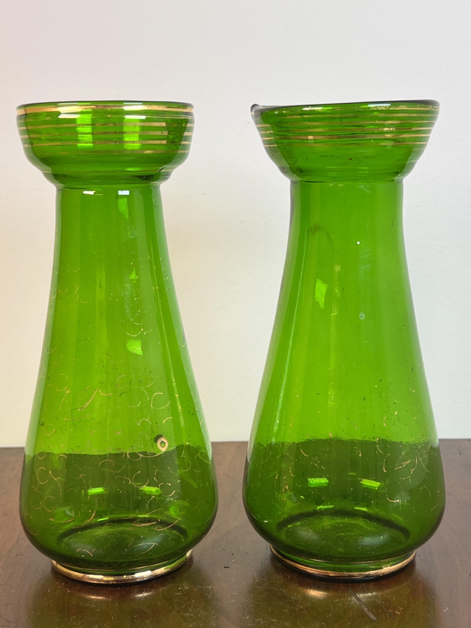 PAIR OF GILT PAINTED BLOWN GLASS FORCING VASES (1 of 12)