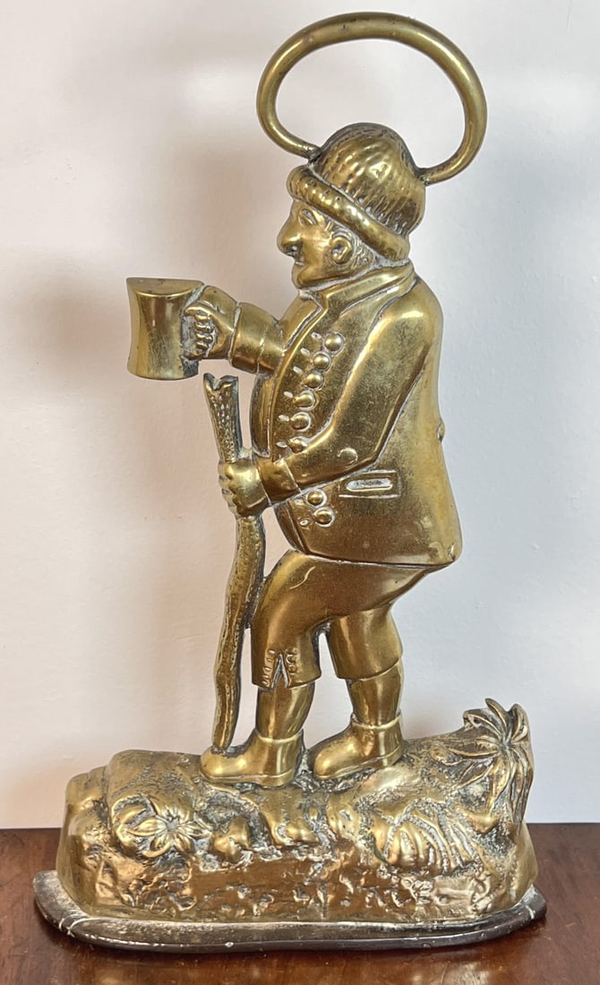 EARLY (19th c) BRASS WOODSMAN DOORSTOP: 13 1/4" tall