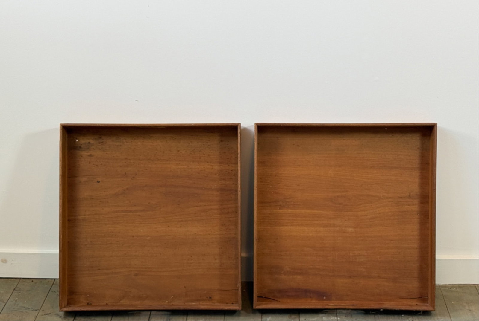 PAIR (19thc) CHINA TRADE CAMPHOR WOOD TRAYS: Dovetailed construction. 4 x 21 1/4 x 22 inches.