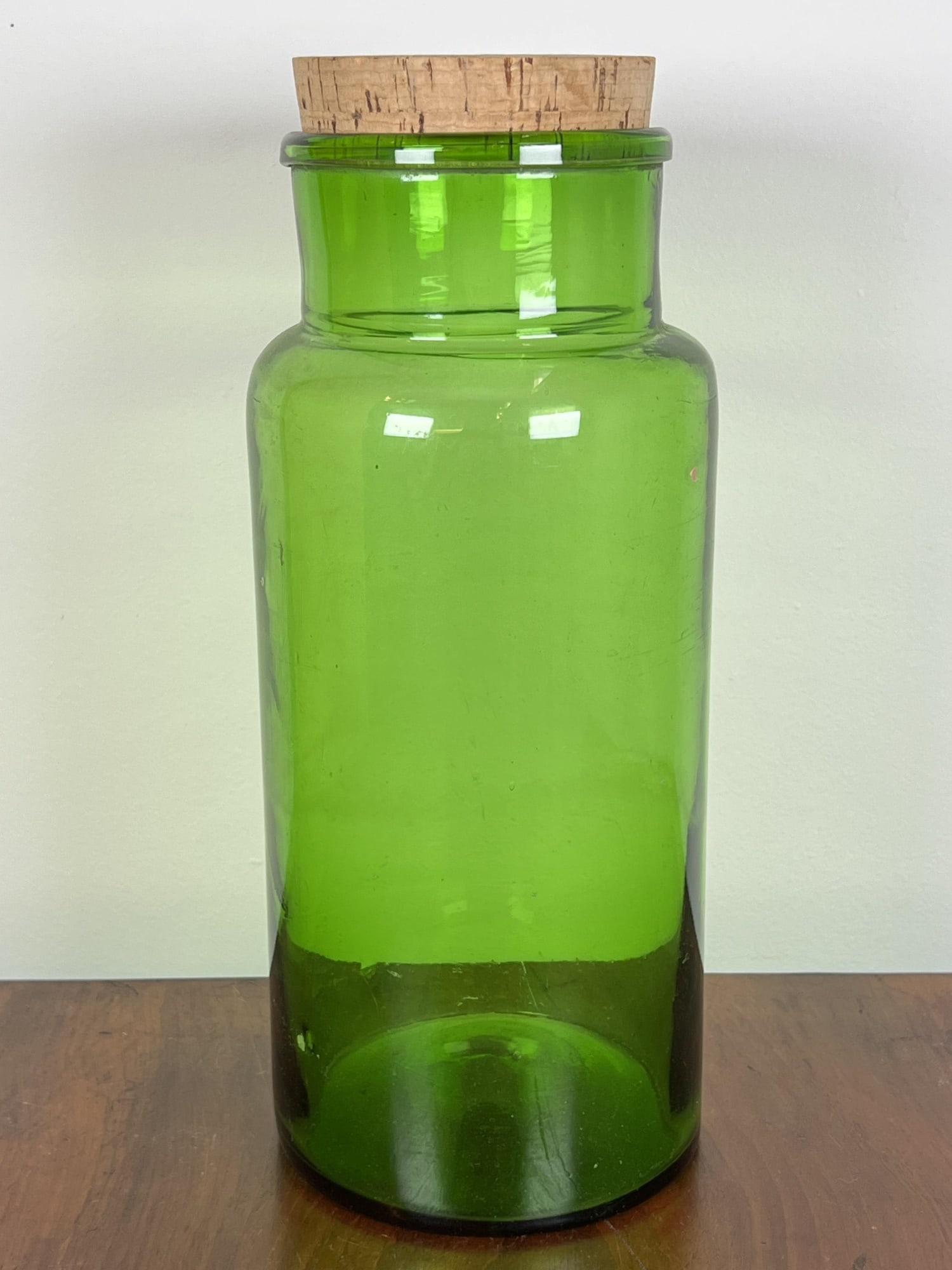 (19th c) HAND BLOWN GREEN GLASS STORAGE JAR (1 of 5)