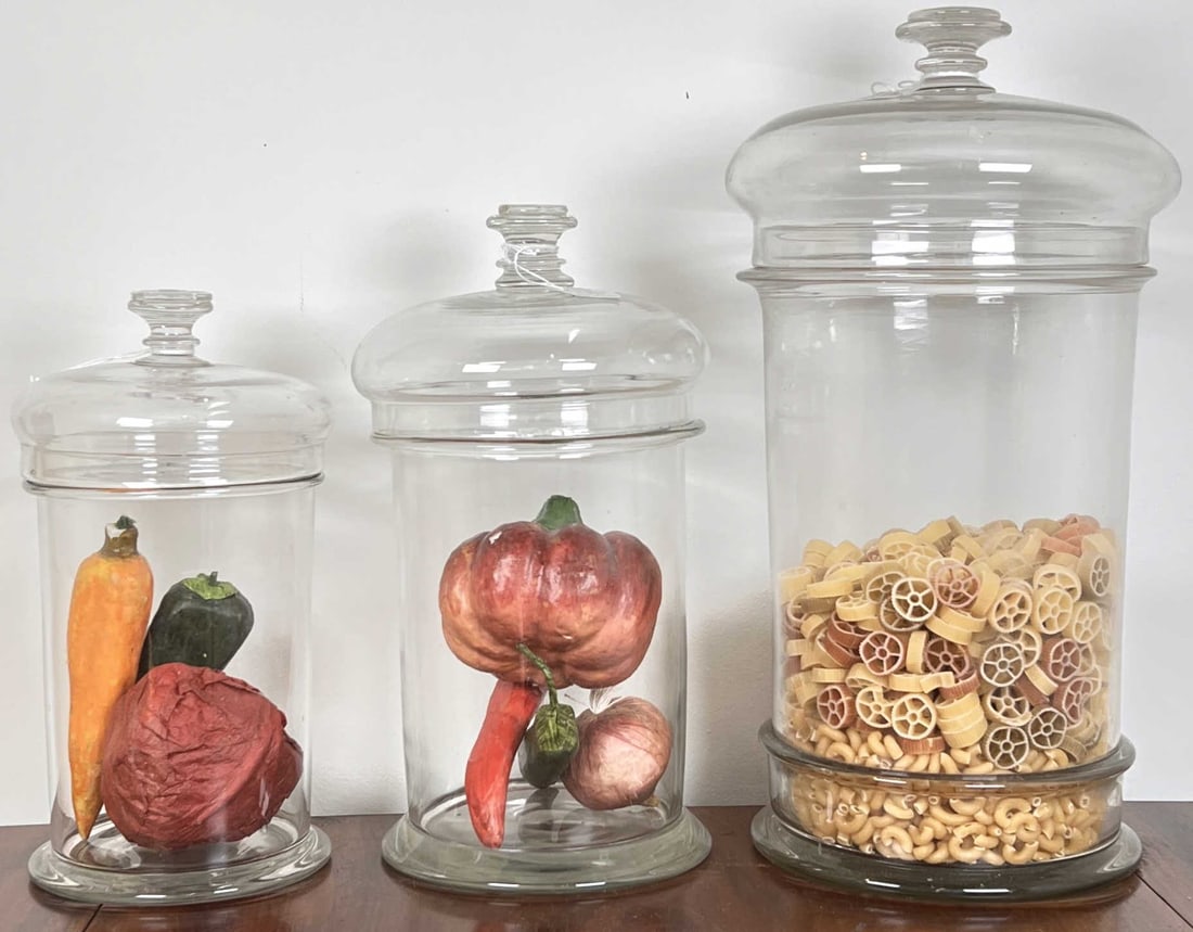 (3) (19th c) HAND BLOWN GLASS STORAGE JARS (1 of 12)