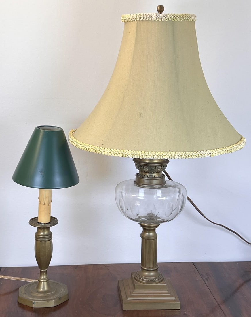 ELECTRIFIED OIL LAMP w/ BRASS CANDLESTICK (1 of 13)
