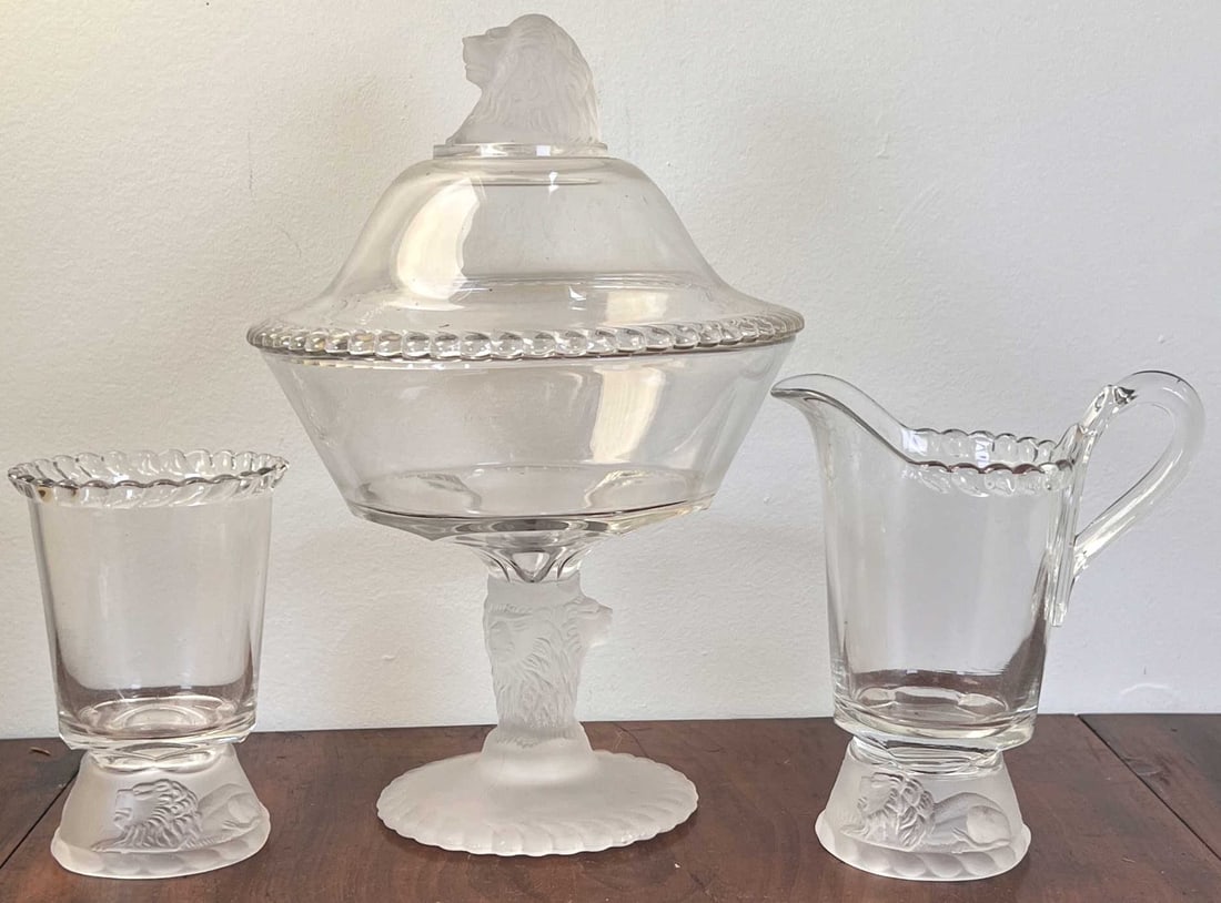 (3) PIECES (19th c) AMERICAN PRESSED GLASS w/ LION (1 of 14)