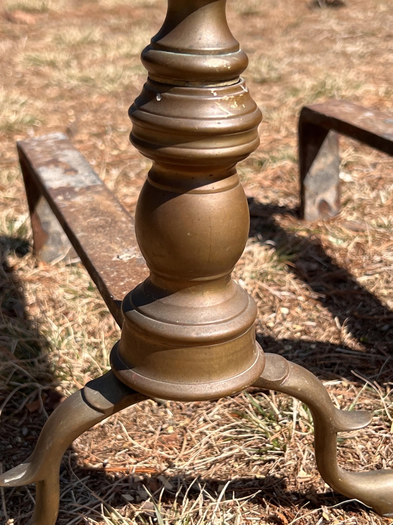 PAIR (19thc) BRASS ANDIRONS - 3