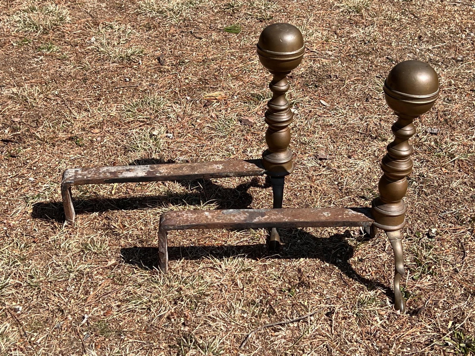 PAIR (19thc) BRASS ANDIRONS - 6