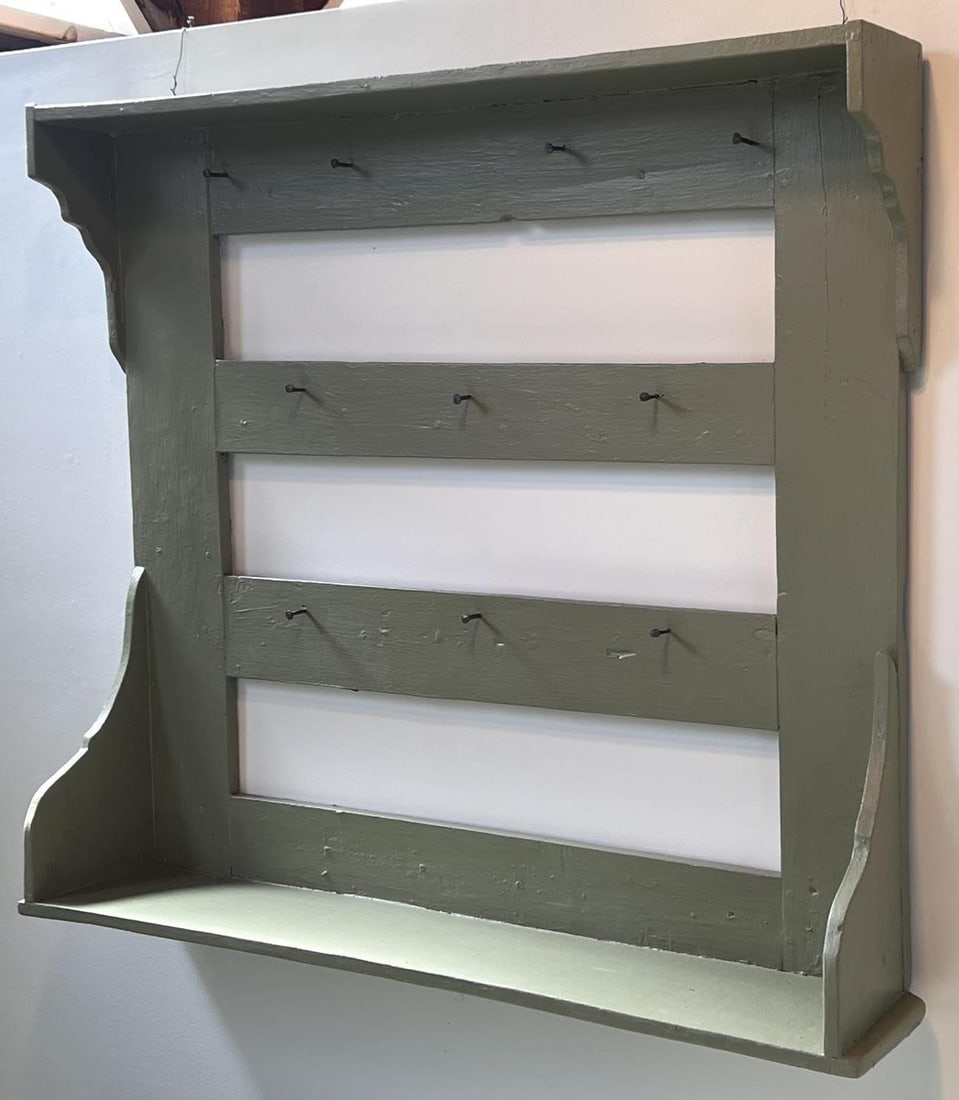 PAINTED HANGING WALL SHELF: In later paint. 37" x 41 1/2" x 8 1/2"