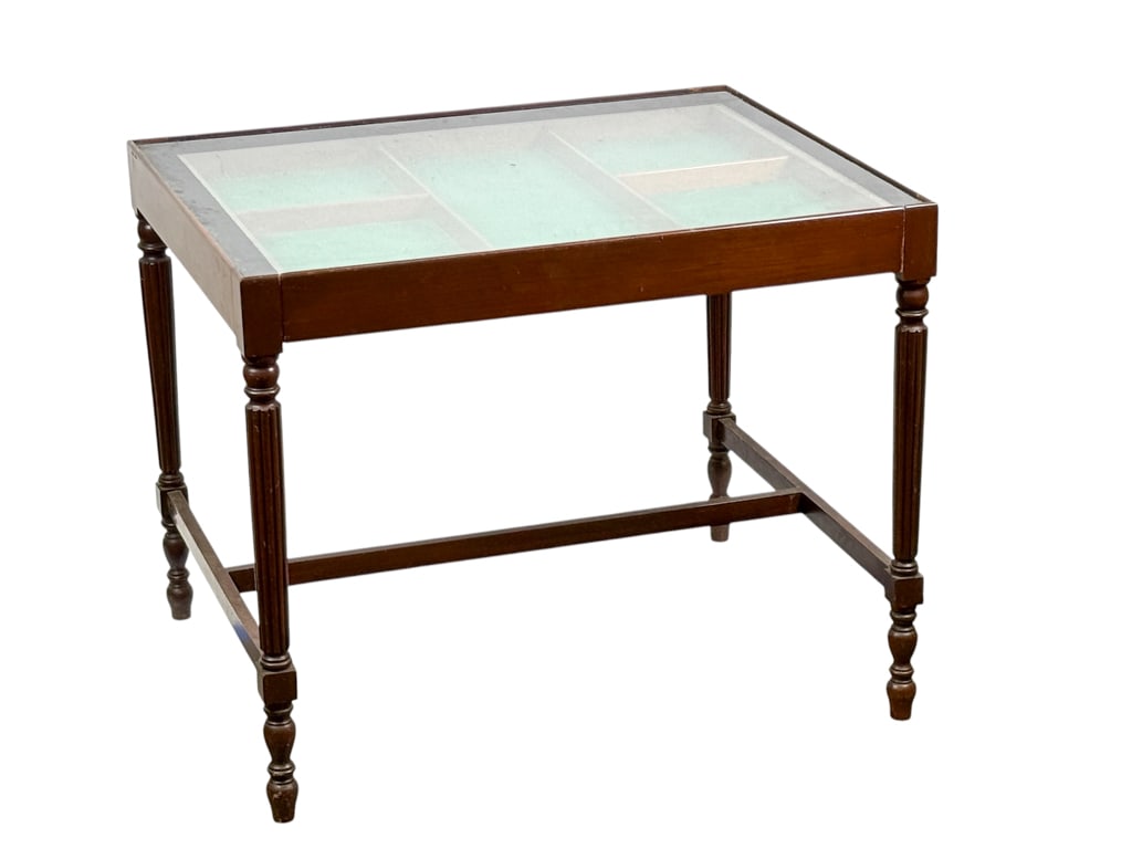 GLASS TOP MAHOGANY DISPLAY TABLE (1 of 6)