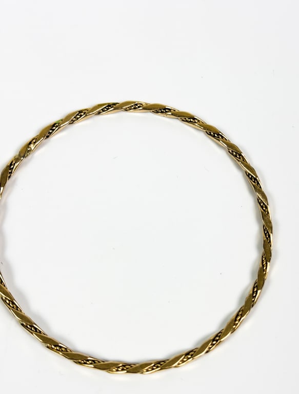 PAIR 14K GOLD TEXTURED BANGLES - 4