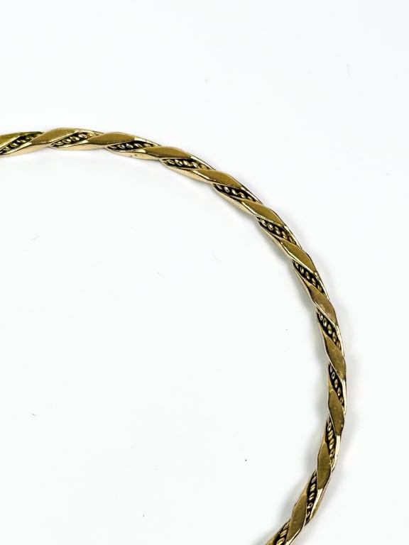 PAIR 14K GOLD TEXTURED BANGLES - 5