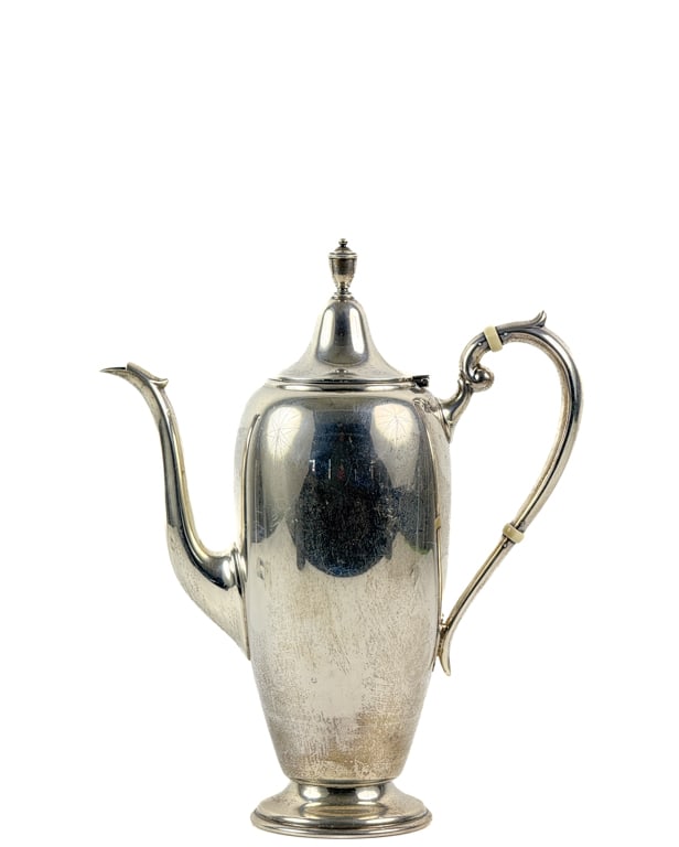 GORHAM STERLING SILVER 1 1/2 PINT COFFEE POT: With urn finial. 9 inches. 14.48 ozt.