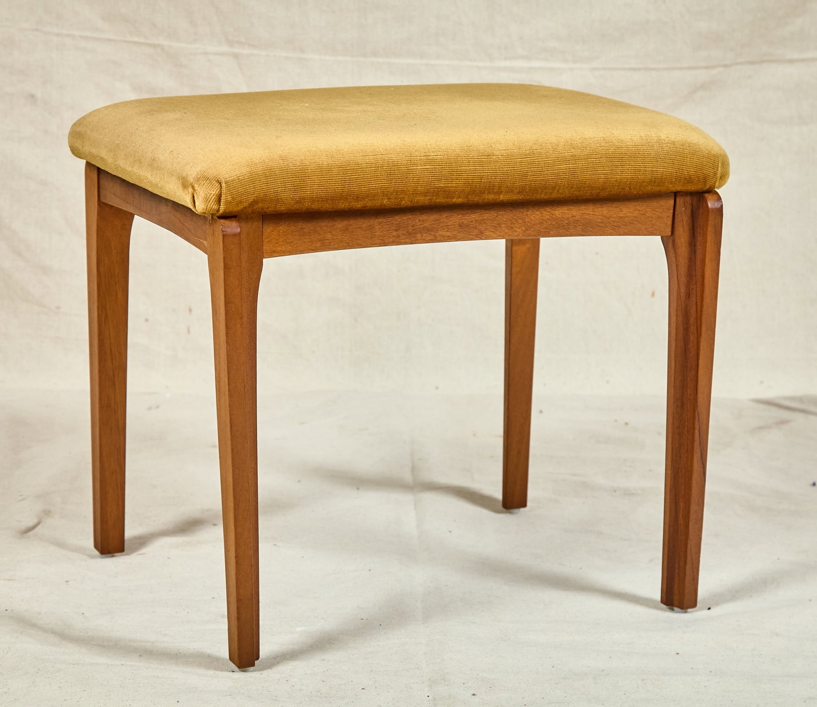 WILLIAM LAWRENCE TEAK WOOD STOOL: Upholstered 17 x 20 x 15 inches