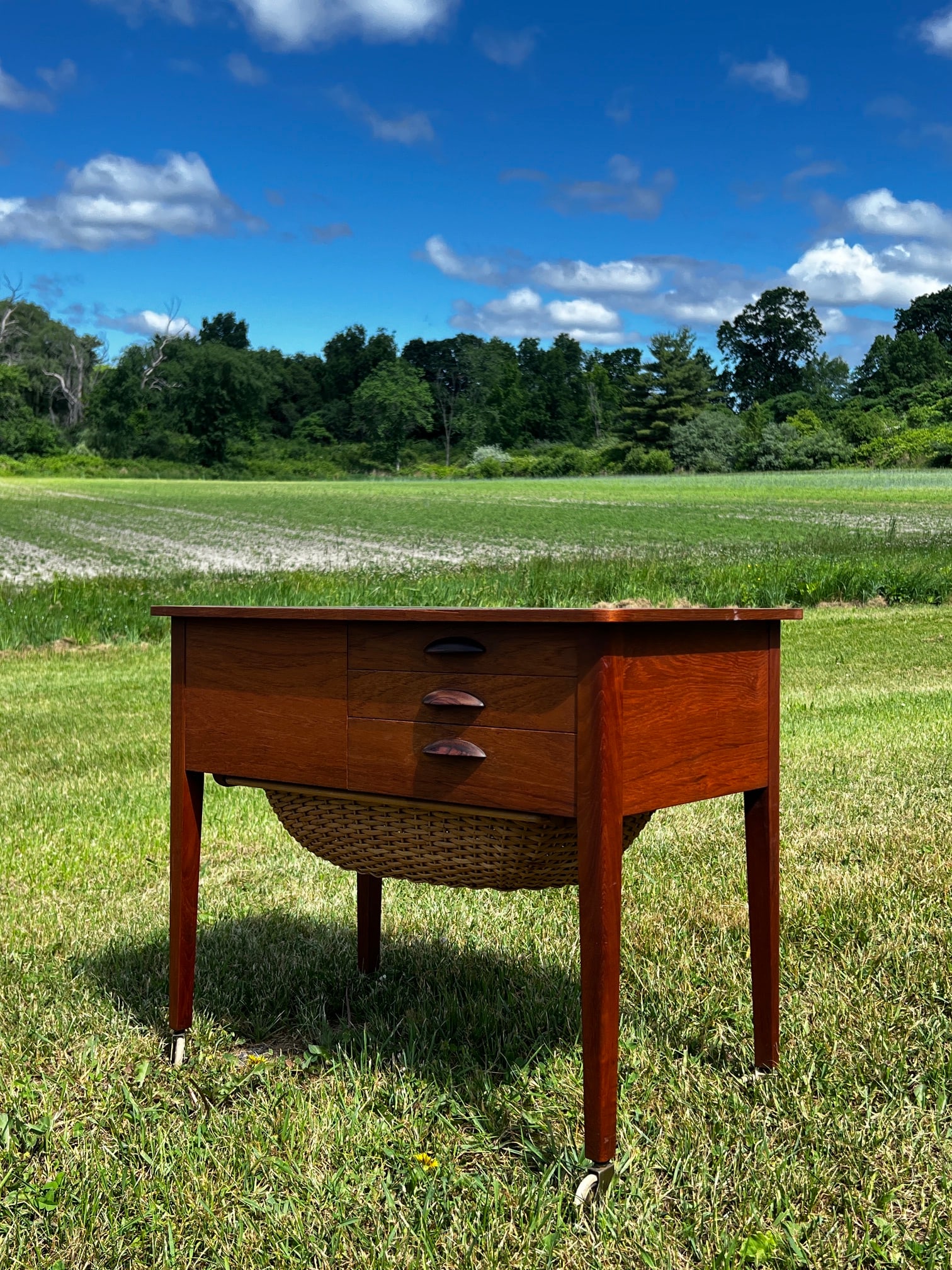 DANISH MODERN SEWING CABINET and TABLE w/ BASKET (1 of 13)