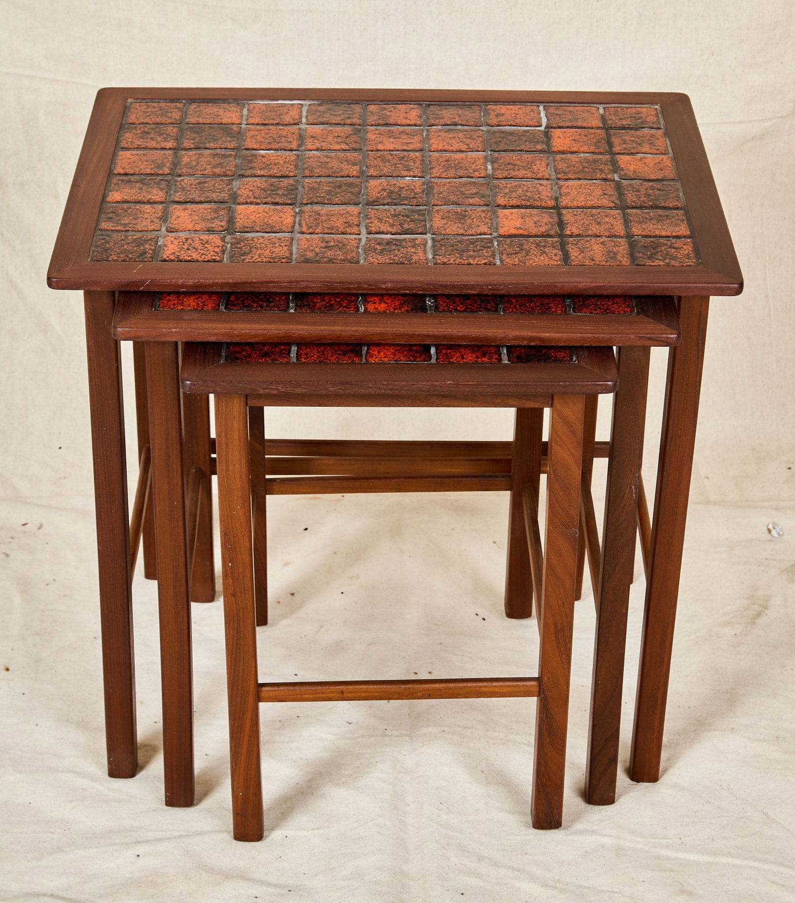 (3) BR GLESTED NESTING TILE-TOP TEAK TABLES - 2