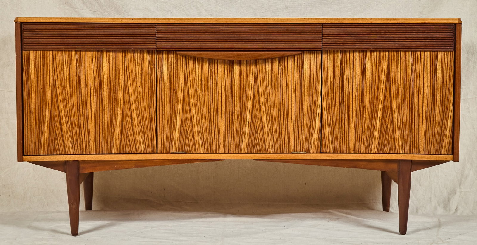 MID-CENTURY CONCAVE-FRONT ZEBRAWOOD CREDENZA (1 of 9)