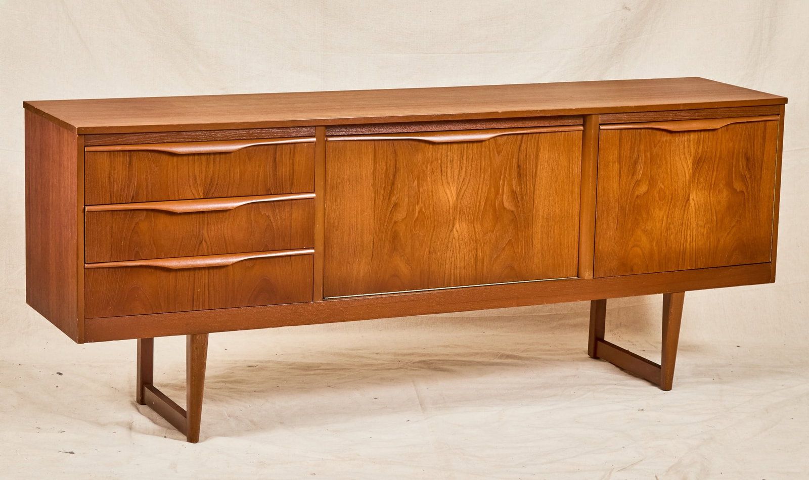 MID-CENTURY MODERN FALL-FRONT TEAK CREDENZA (1 of 8)