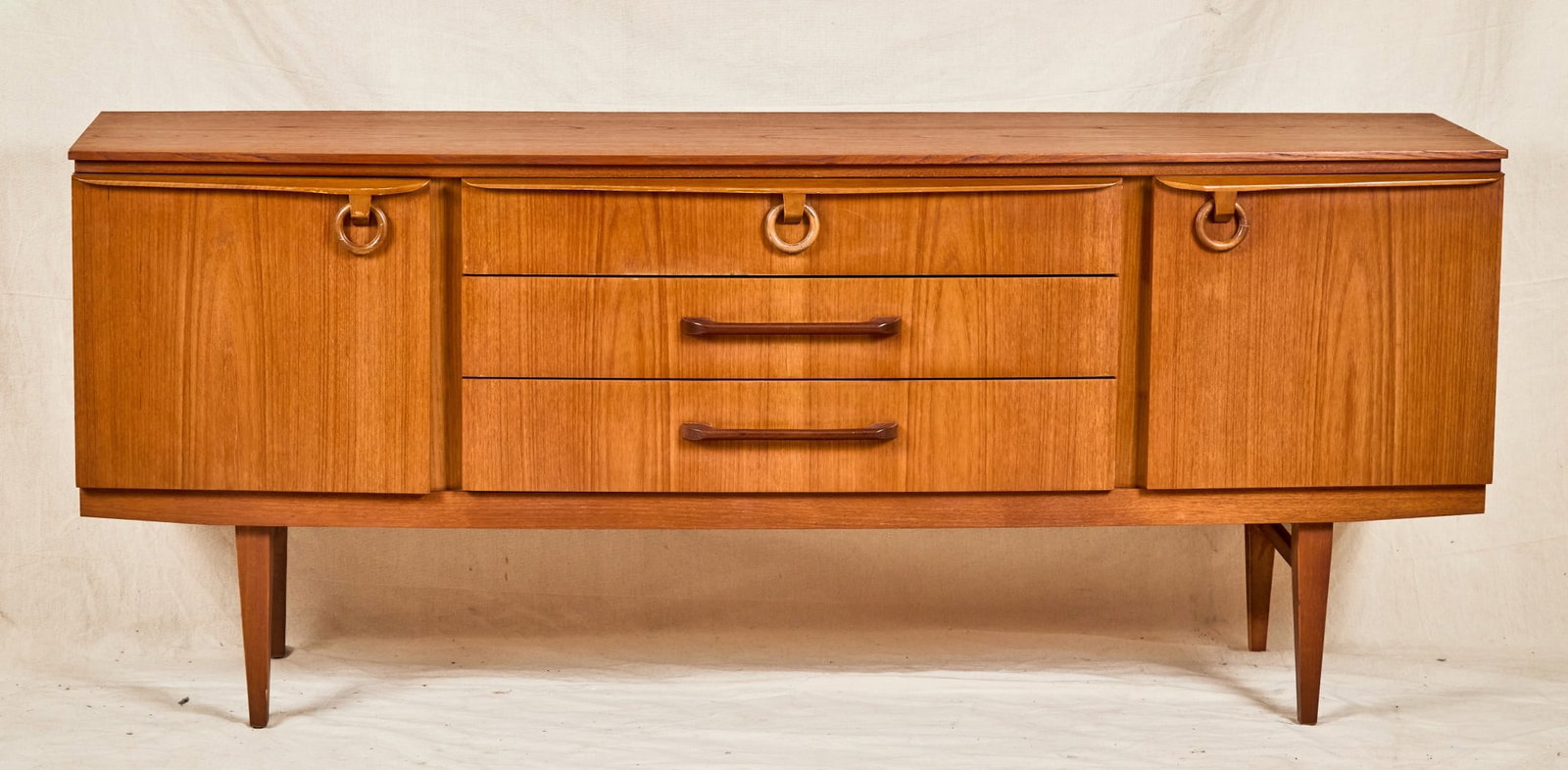 1960s BOW FRONT PECAN WOOD CREDENZA (1 of 10)