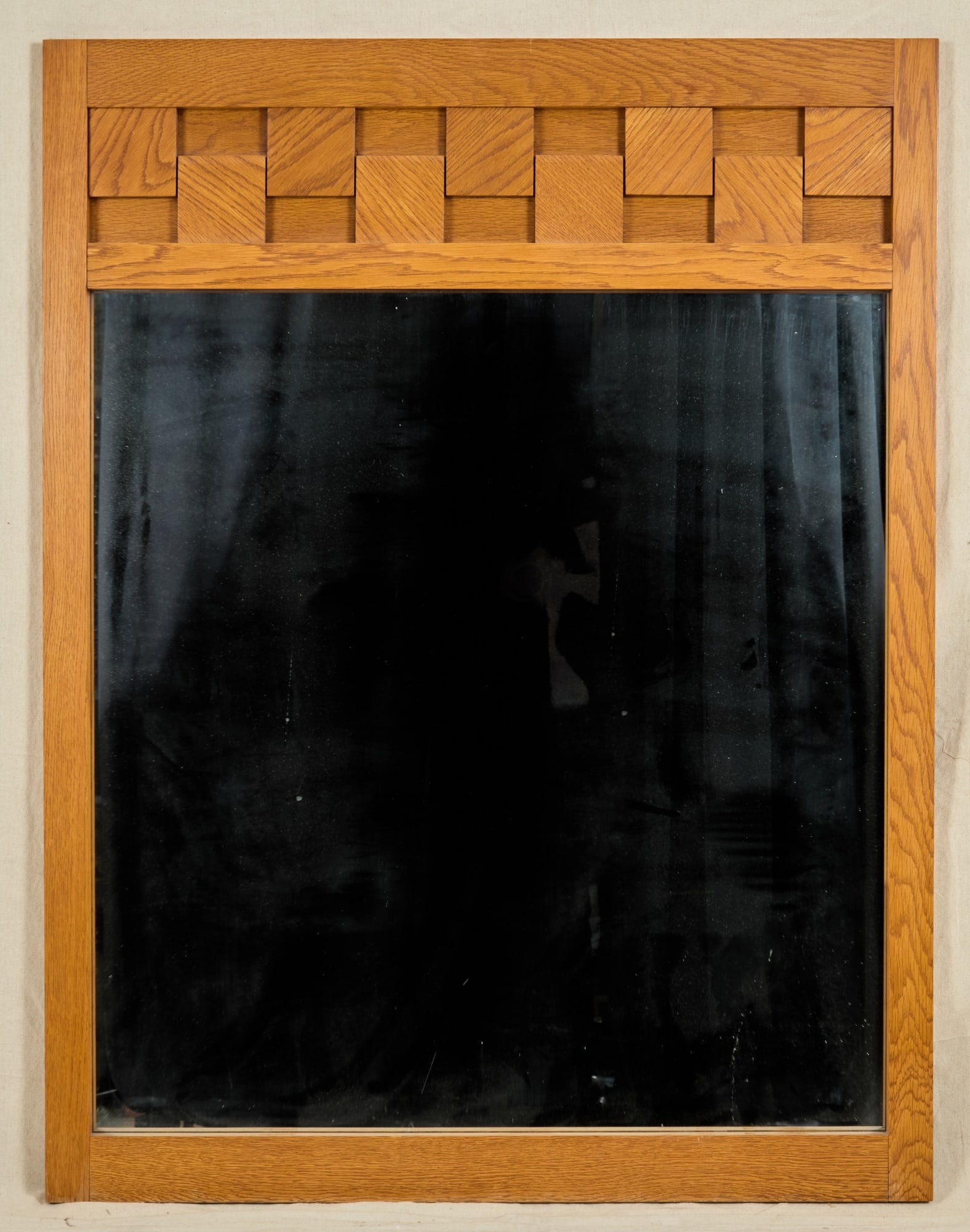 LANE "STACCATO" BEVELED GLASS OAK MIRROR (1 of 4)