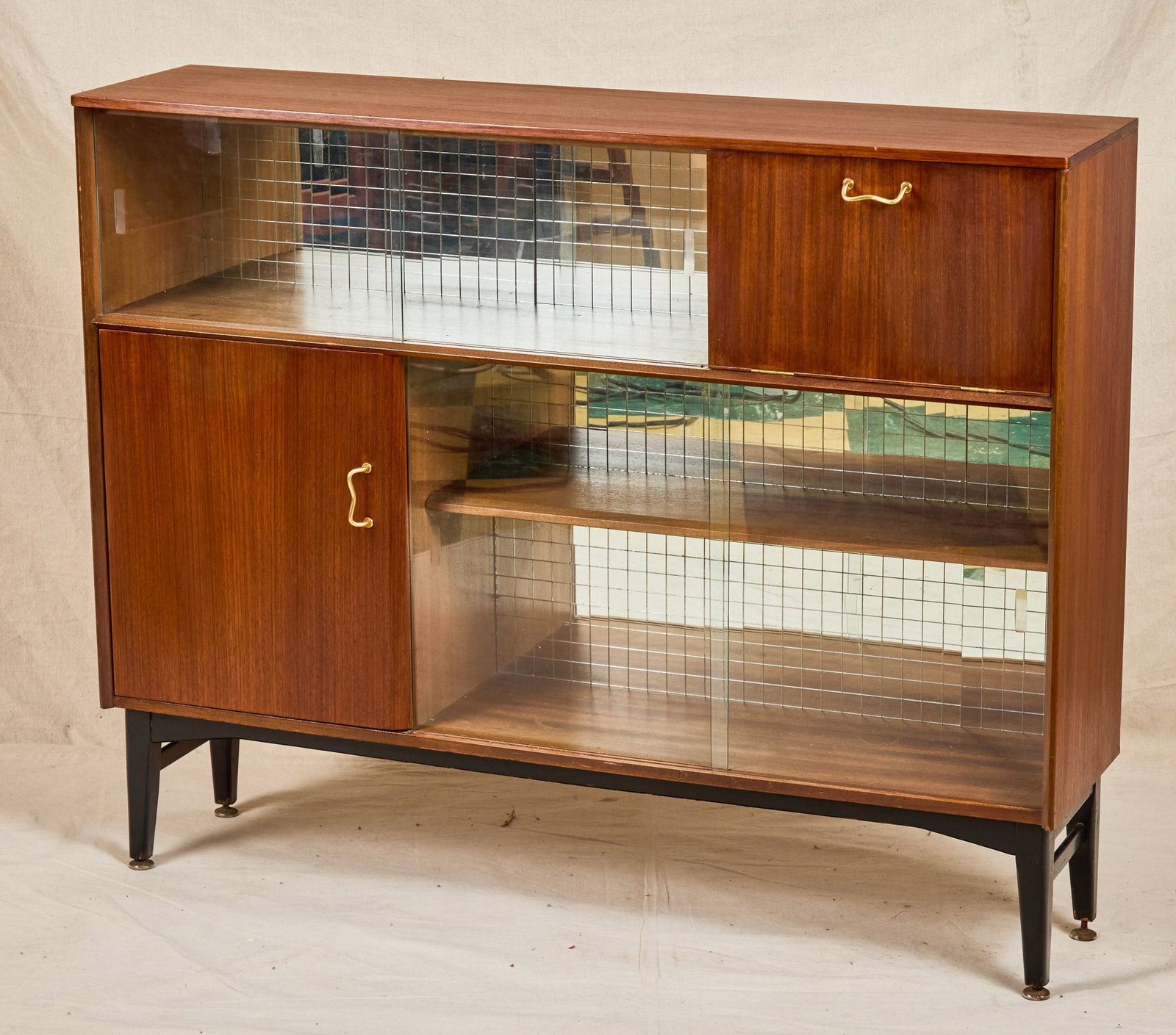 NATHAN TEAK WOOD CABINET with SLIDING GLASS DOORS (1 of 8)
