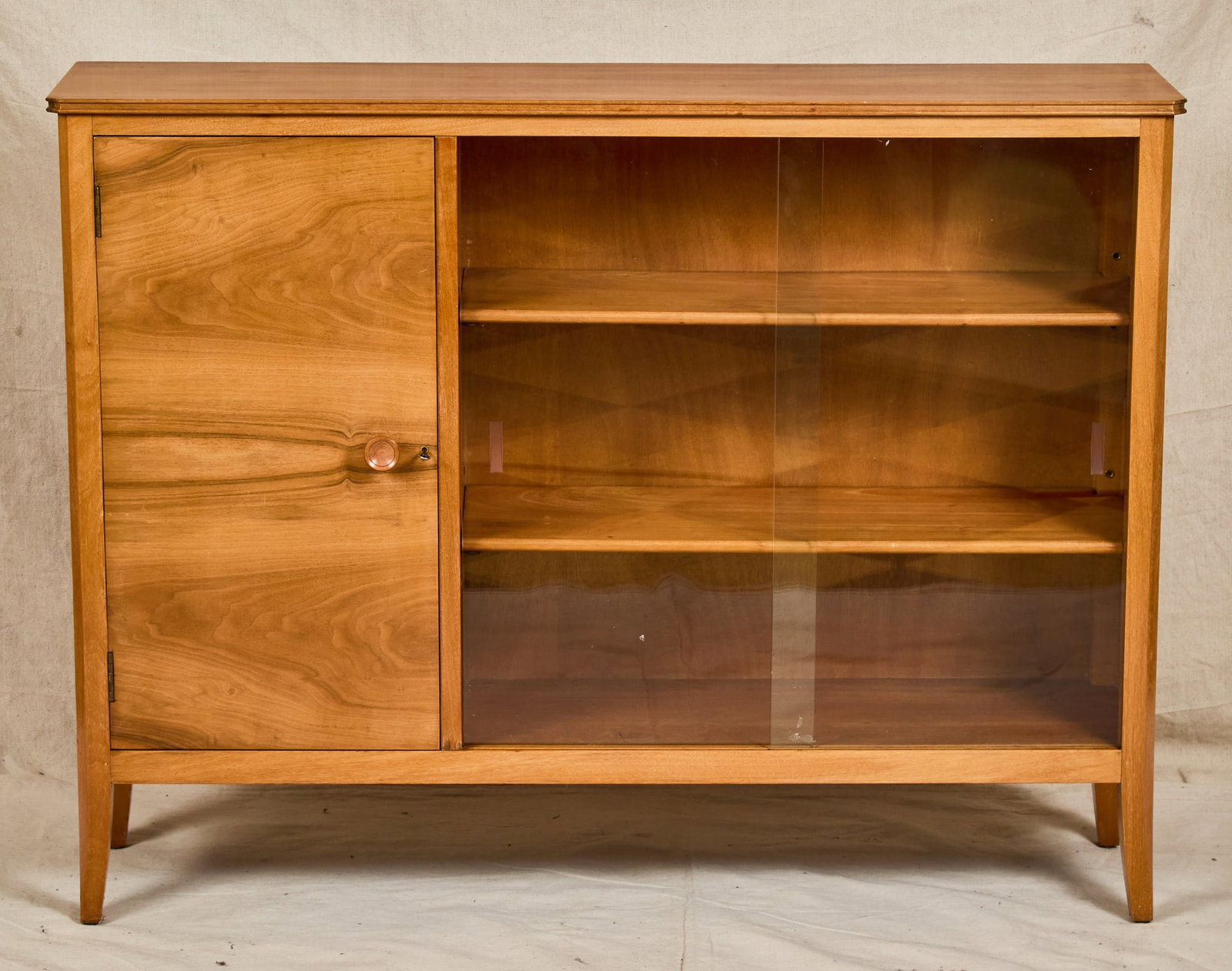 MID-CENTURY MAPLE BOOKCASE w SLIDING GLASS DOORS (1 of 6)