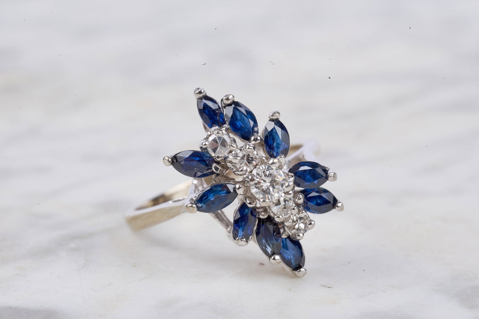 14K WHITE GOLD DIAMOND and SAPPHIRE RING (1 of 9)