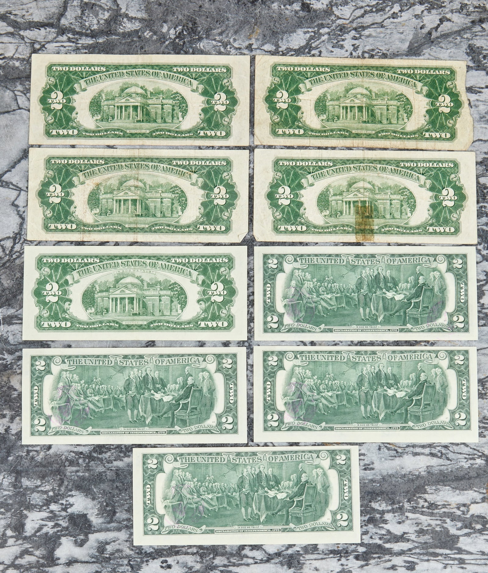 (9) TWO DOLLAR US BILLS - 5
