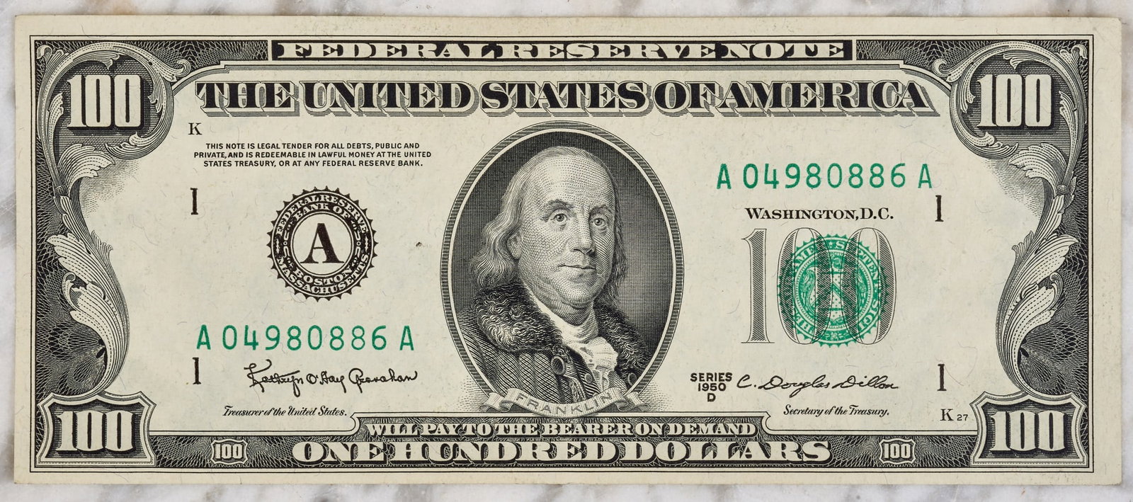 $100US FEDERAL RESERVE NOTE: Series 1950D