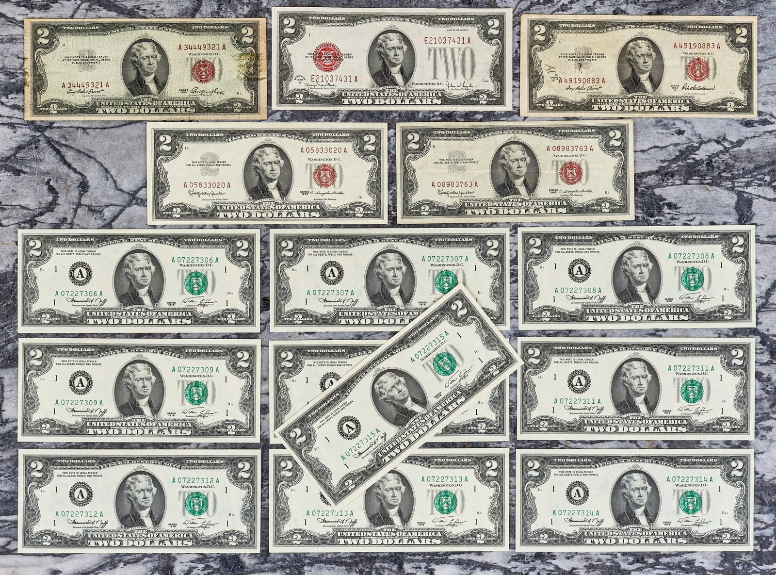 (15) US TWO DOLLAR BILLS (1 of 13)