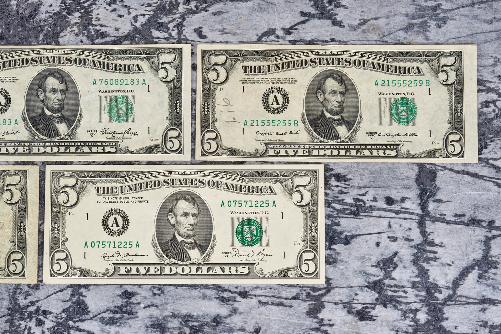 (5) US FIVE DOLLAR BILLS - 4