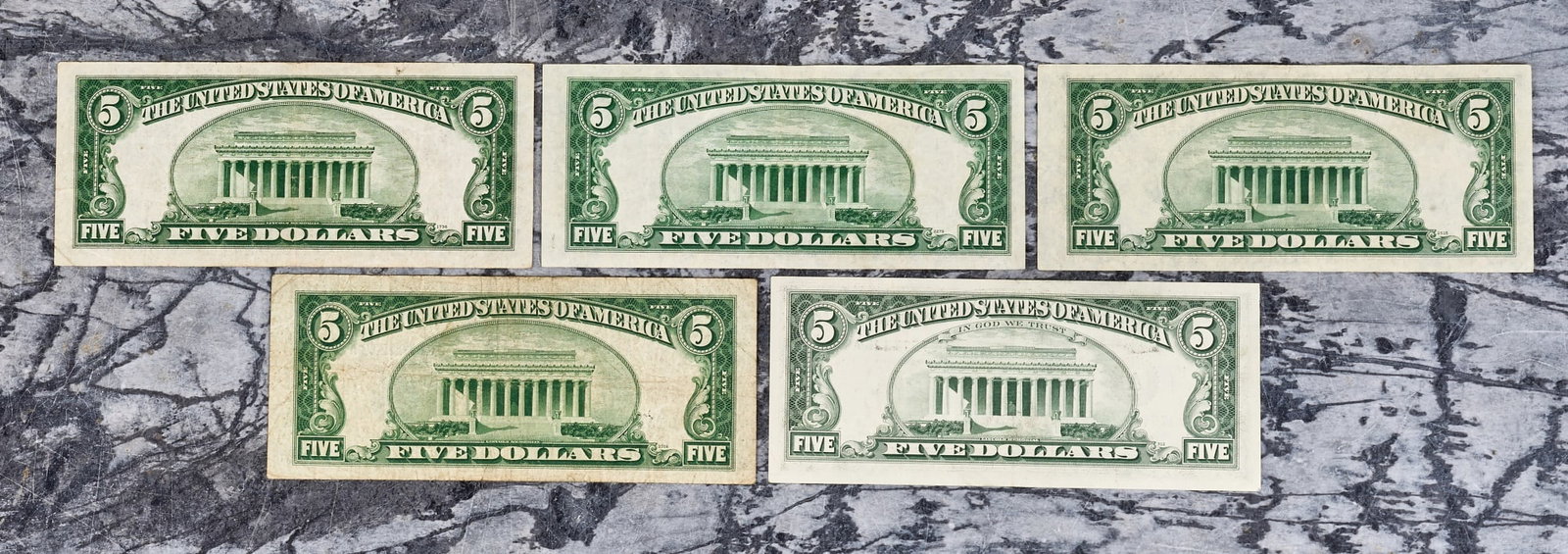(5) US FIVE DOLLAR BILLS - 5