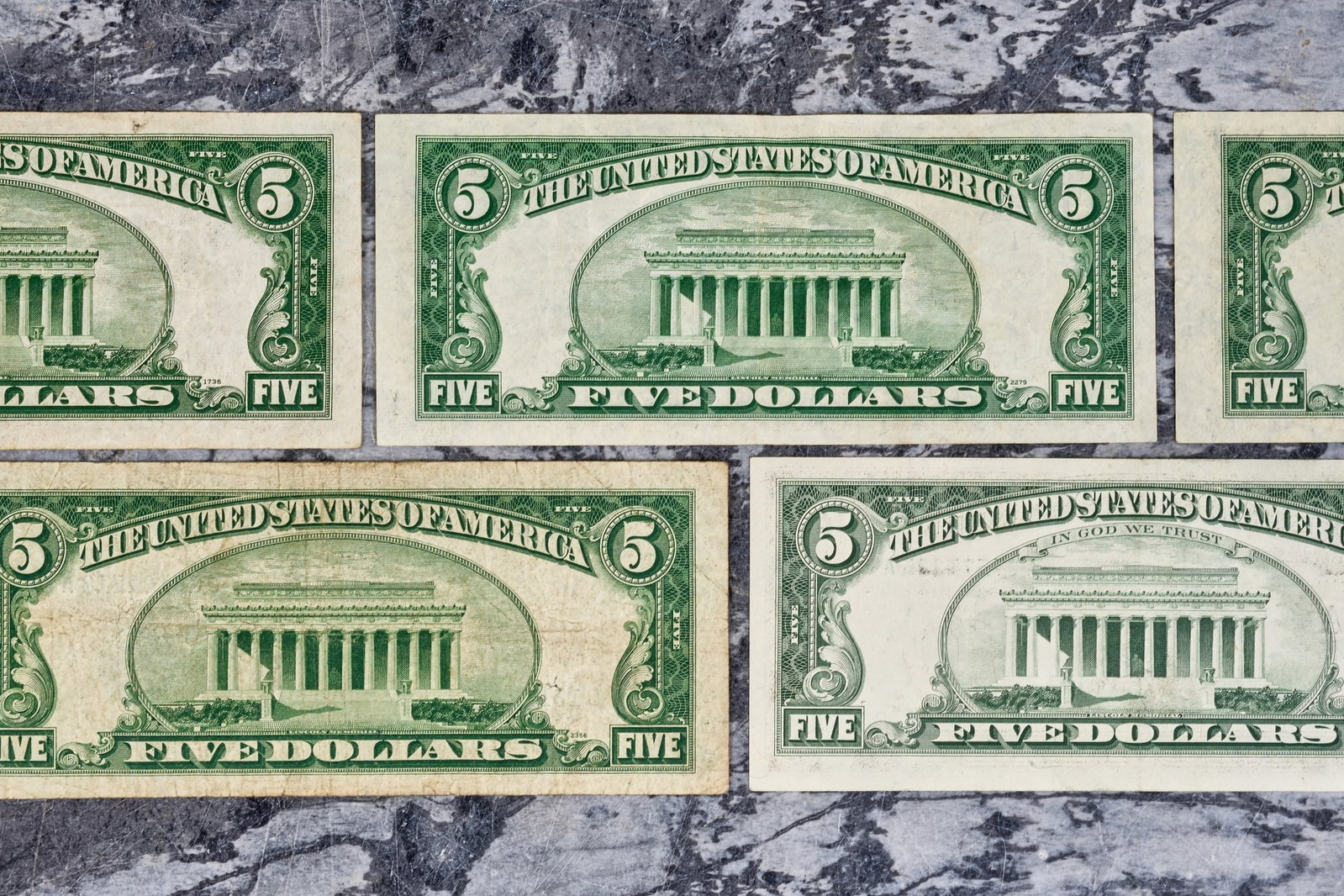 (5) US FIVE DOLLAR BILLS - 8